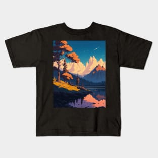 Nature lake in forest mountains landscape Kids T-Shirt